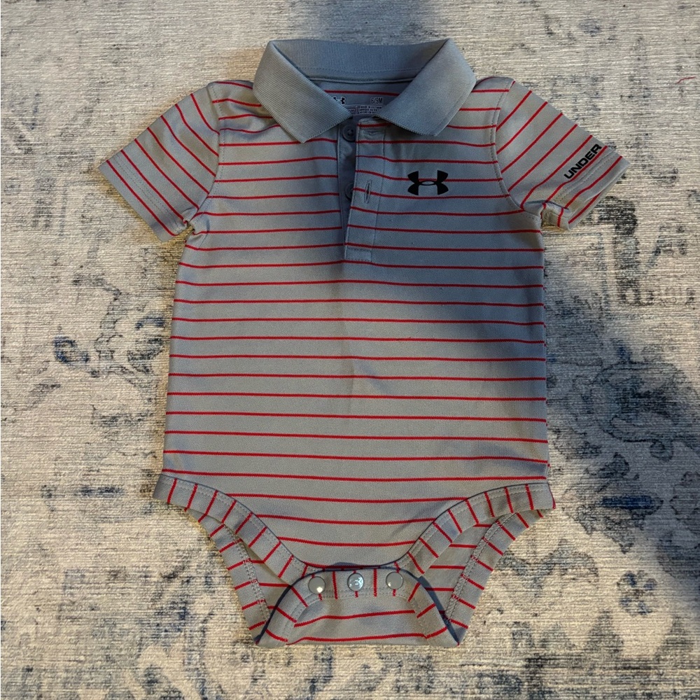 Under Armour Gray and Red Striped Baby Bodysuit